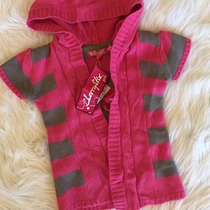 Cardigan girls hooded sweater pink gray stripe 4